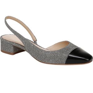 VERONICA BEARD Cecile Lurex Cap-toe Slingback Ballerina Kitten Heels 8.5 Silver